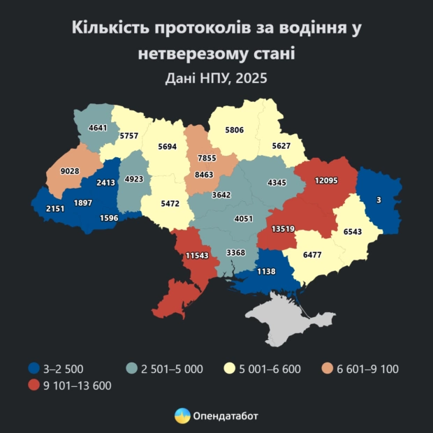Количество протоколов за вождение в нетрезвом состоянии