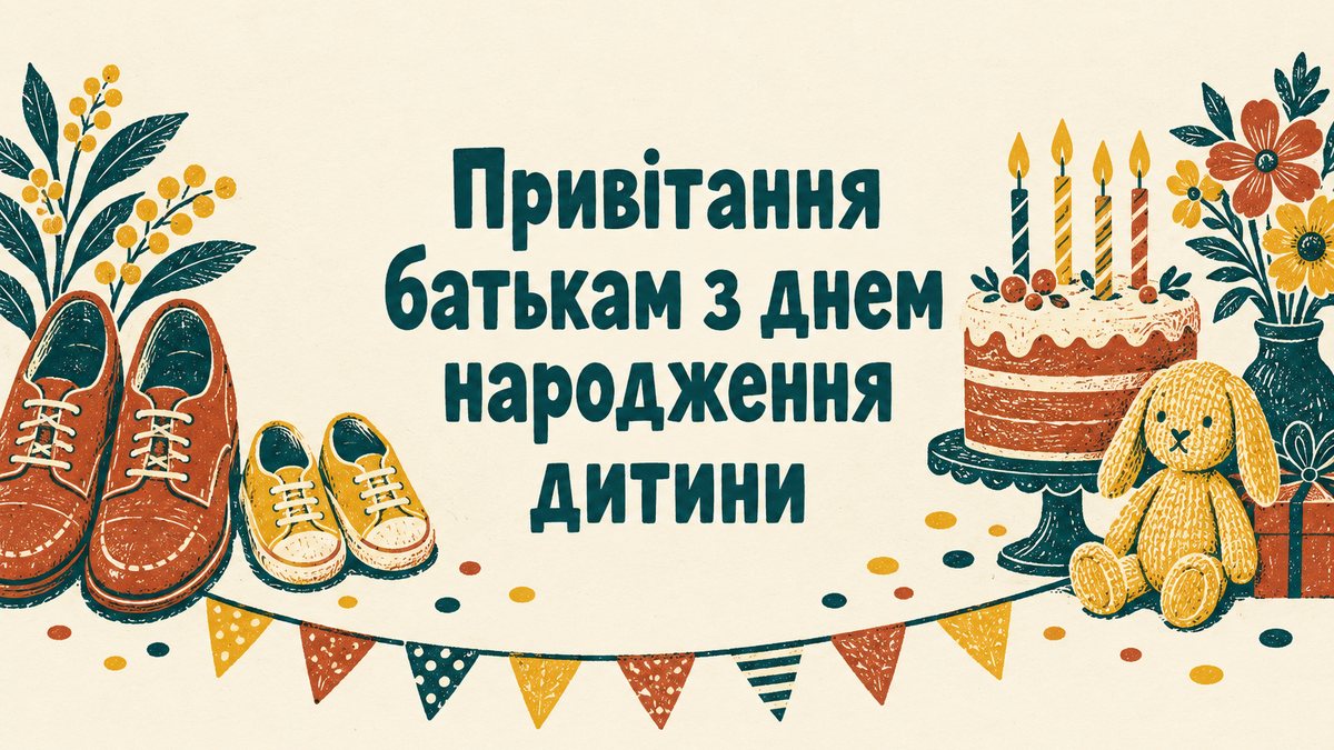 Привітання батькам з днем народження дитини - листівка